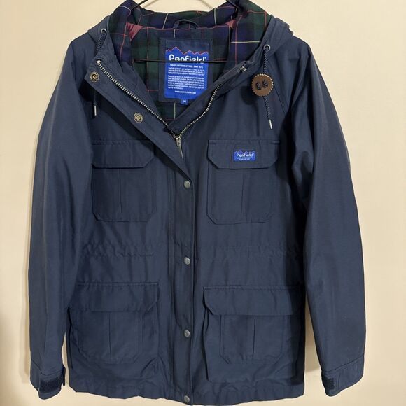Penfield Women's Rain Jacket Coat Navy Blue Canvas Hooded Medium Water Resistant - Picture 3 of 6
